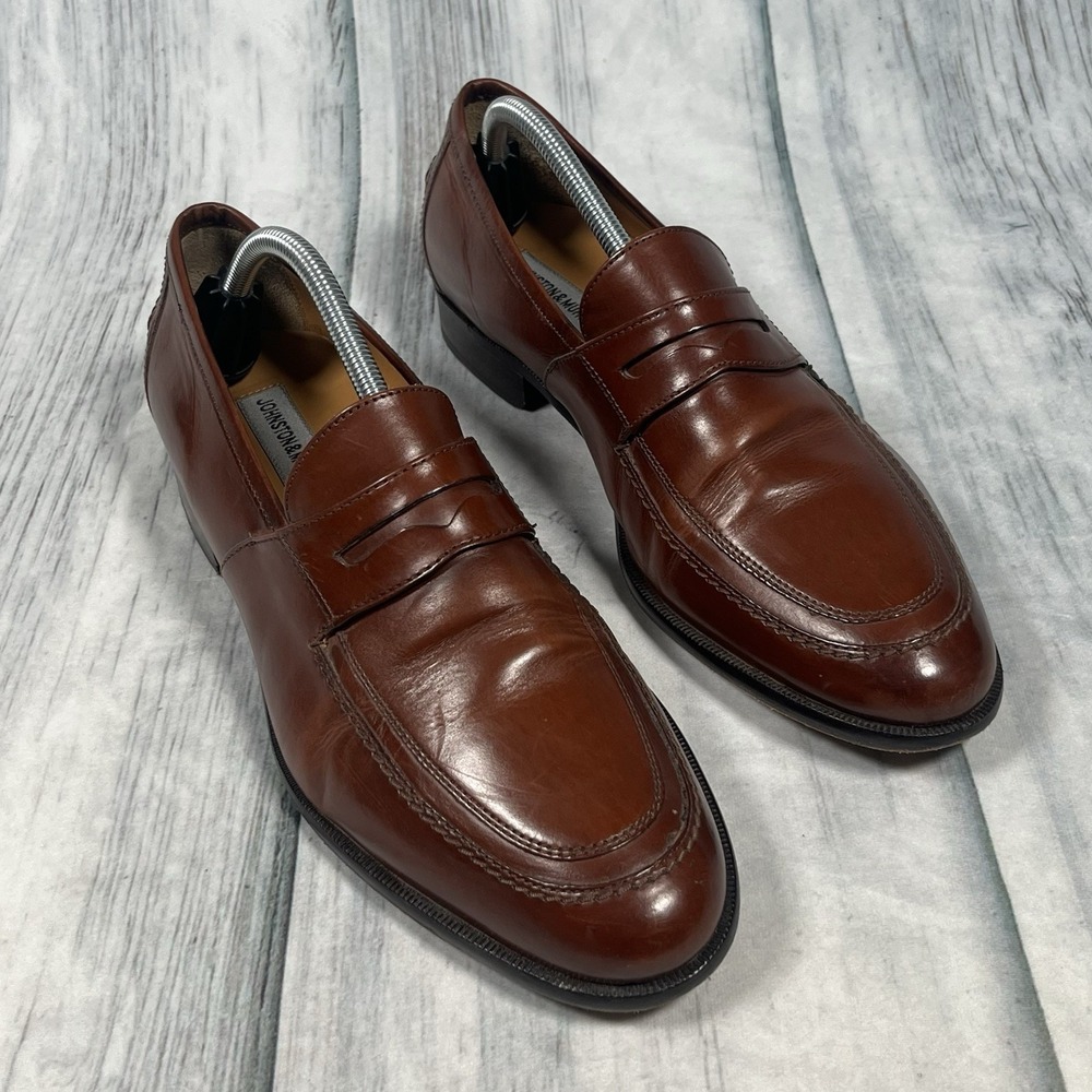 Johnston & Murphy Men's Cognac Penny Loafer Leather Padded Footbed 15-0782 10.5M